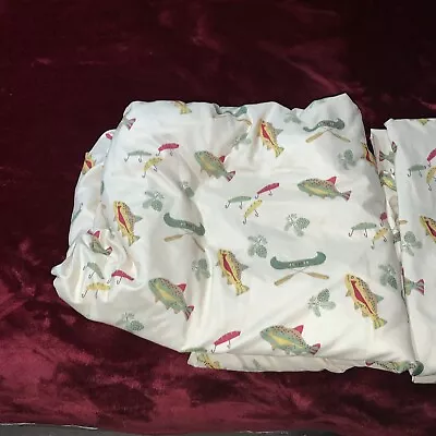 100% Polyester Queen Size Sheet Set With Fishing Theme On Tan Background • $24.99
