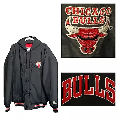 Vintage 90’s Chicago Bulls Starter Jacket NBA Lined Hooded Puffer Men’s Size XL • $229