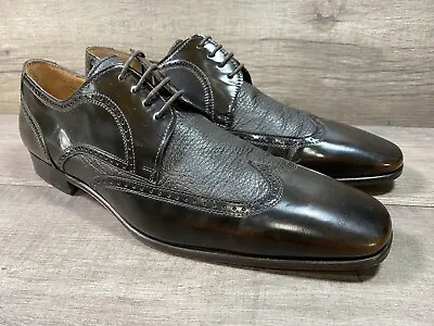 Magnanni Mens Lace Up Brown Leather Wingtip Dress Shoes Size 10.5 • $71.20