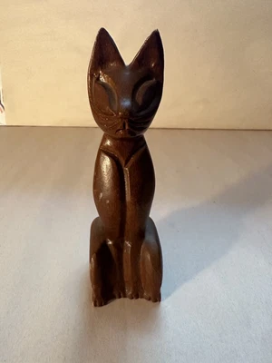 $15 • Buy Vintage Wooden Asian Carved  Cat Figure.