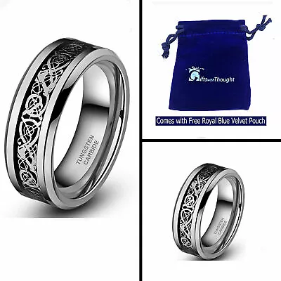 8mm Mens Or Women Tungsten Carbide Loyal Celtic Knot Dragon Wedding Band Ring  • $22.46