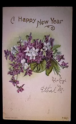 1906 UDB Postcard Artist Paul De Longpre Purple Flowers New Year Greetings~h163 • $7.99