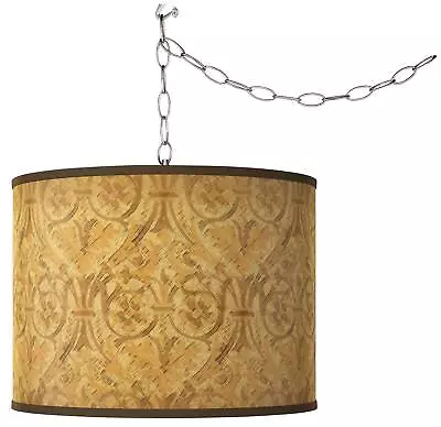 Swag Style Golden Versailles Giclee Shade Plug-In Chandelier • $129.99