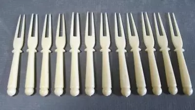 Retro Vintage 60s-70s Cream Plastic Savoury/cocktail LITTLE FORK Set X 12 • $9.95