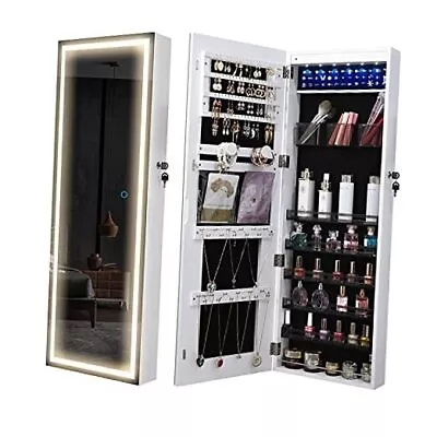  LED Mirror Jewelry Cabinet Wall/Door Jewelry Organizer Armoire Full Length  • $166.58