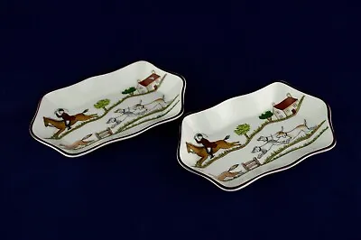 Coalport X2 HUNTING SCENE Hexagonal Trinket Pin Dishes 5-3/4  - Perfect • £17.50