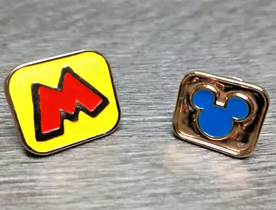 Disney Blue Hidden Mickey Mouse + 'm' Pin Set Pair Mickey Icon Gold Colour • $11.18