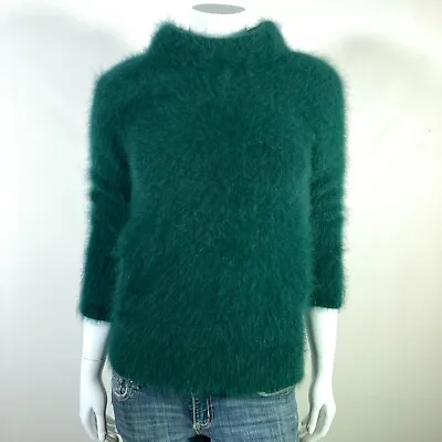 70% Angora Fuzzy Vintage MOTH Green ¾ Sleeve Pullover Sweater 32 In Bust • $69.99