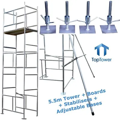 DIY Scaffold Tower 5.5m 4x 2ft 6in 18ft WH + Boards 2 Stabilisers & Adj. Legs • £529