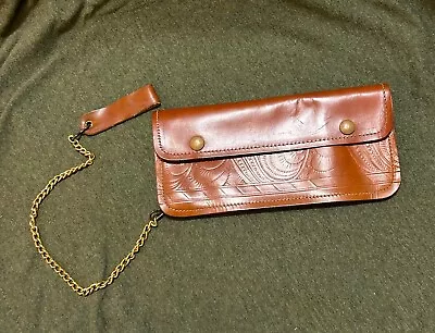 Vtg Saddle Cowhide Leather Biker Wallet Brown Multiple Compartments Zipper Snaps • $15.06