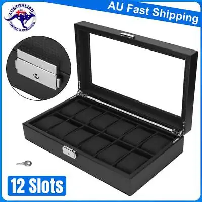 12 Grids Carbon Fiber Watch Box Organizer Case Jewelry Display Storage Showcase • $27.45