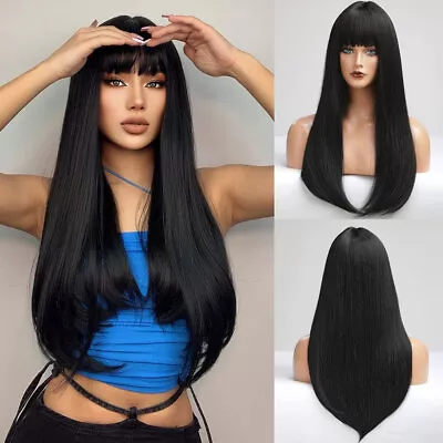 Long Straight Wig With Bangs Synthetic Hair Wig For Women Wigs Cosplay Prom Wig • £6.93