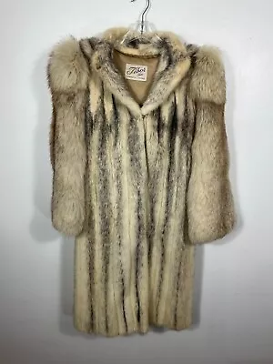 CROSS MINK Fur Coat Gray FOX Sleeves Removable Hood Small Jacket 42  Length • $450