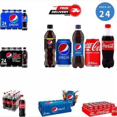 Coca Cola Coke Pepsi Cans And Bottles Soft Drinks Pack Of 24- Fizzy Drinks • £19.99