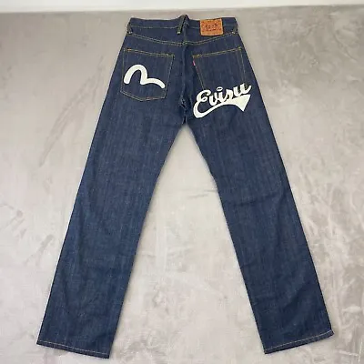 EVISU Jeans Men 30x34(Meas. 30x33) Blue Embroidered Back Logo Lot 2006 Y2K NWOT • $185.02