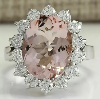 Natural Morganite And Monzonite Gemstone Cocktail 925 Silver Ring • $940.01