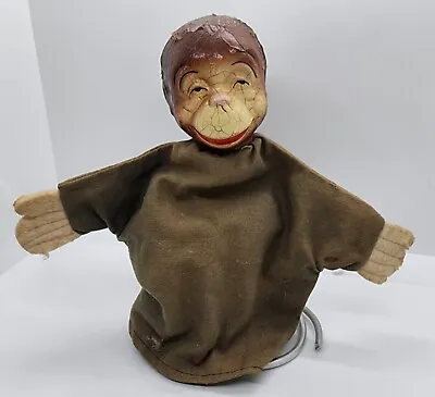 1930's - 1940's Antique Monkey Hand Puppet Composition Children's Toy & Stand  • $45