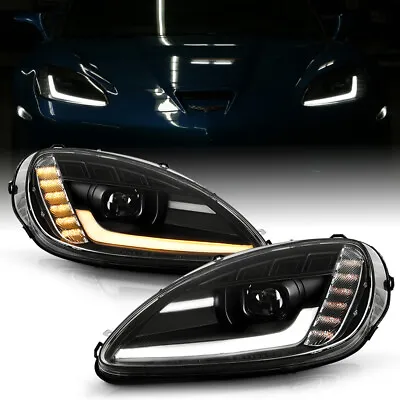 SWITCHBACK LED Signal Black Projector Headlights Lamps For 2005-2013 Corvette C6 • $563.99