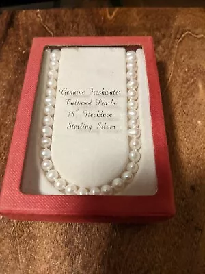 Vtg Cultured Pearl Necklace 18 Inch Sterling Silver Clasp • $17.50