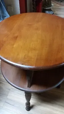 Vtg Solid Maple 2 Teir Round Accent Side Table 20 Dia X 25 Ht • $225