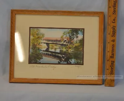 Excellent Vintage Rare Hand-Colored C. Sawyer Photograph Covered Bridge Framed • $55.99