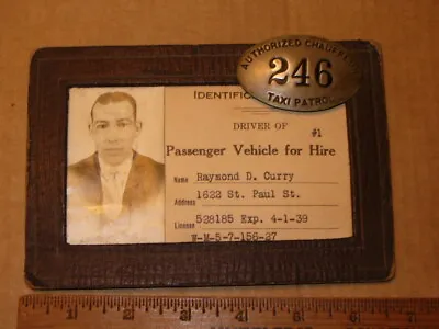 $149.99 • Buy 1939 Baltimore Maryland Authorized Chauffeur Taxi Patrol ID Badge & Card Police 