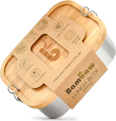 £24.10 • Buy Bambaw Lunch Box - Stainless Steel & Bamboo Lid Food Containers