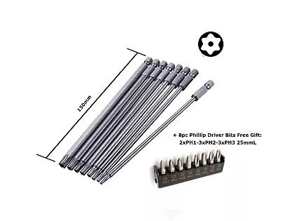 8pc 150mmL T8-T40 S2 Steel Torx Star Security Tamper Proof +8pc Ph Bits Gift • $18.80