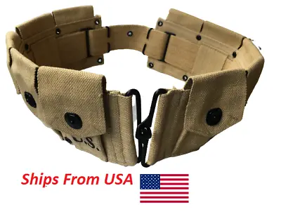 U.S.WWII Springfield M1923 Garand Cartridge Canvas 10 Pocket Belt Khaki • $38.52