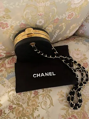 1990 Vintage CHANEL Black Ouilted Canvas Mini Box Clutch Bag • $2999