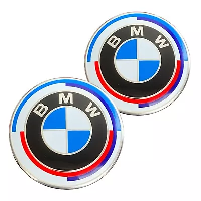 2pcs Roundel Front Hood + Rear Trunk Lid Emblem 82 Mm For BMW Anniversary Badge • $39.95