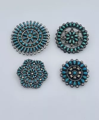 4 Vintage Navajo Native American Sterling Silver Blue Turquoise Round Pins • $250