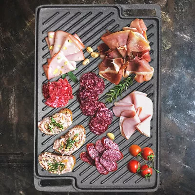 £22.95 • Buy Cast Iron Griddle Plate Non-stick Hot Gas Hob BBQ Griddle Pan Tray Double Sided