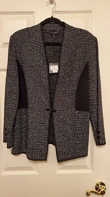 NWT  Ming Wang Black/w White Women's Long Sleeve Jacket W/ Black Knit Sides L • $70