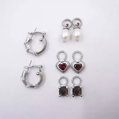 Judith Ripka 925 Sterling Silver Hoop Earrings Charms Citrine Pearl Garnet • $269.99