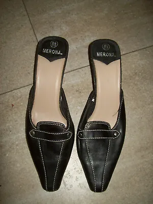 Merona Black Leather Pointed Toe Heeled Women's 8.5M • $7