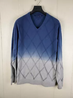 Tommy Hilfiger Sweatshirt Mens 2XL Blue Gray Embroidered Logo V-Neck Long Sleeve • $11.83