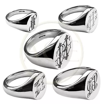 NEW Monogrammed 925 Solid Sterling Silver Oval Signet Rings UK Hallmarked Rings • $196.89