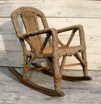 Unusual Antique Child's Rope Wrapped Wooden Rocker Vintage Arm Chair • $75