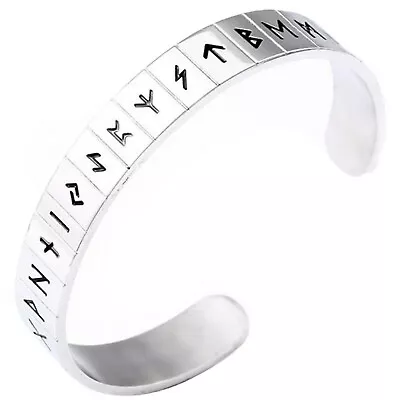 Viking Rune Cuff Bracelet Silver Stainless Steel Norse Celtic Wristband  • $19.99