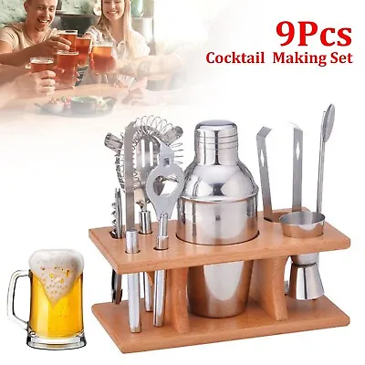 £14.59 • Buy 9Pcs Stainless Steel Cocktail Shaker Set Bar Drink Mixer Bartender Accessories