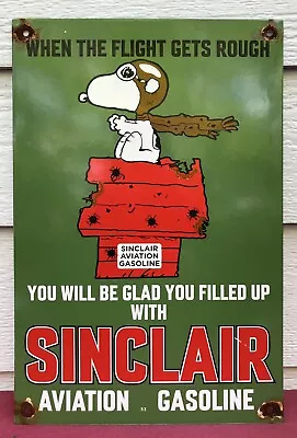 Vintage Dated 1953 Sinclair Aviation Gasoline Porcelain Gas Pump Sign Snoopy • $39.99