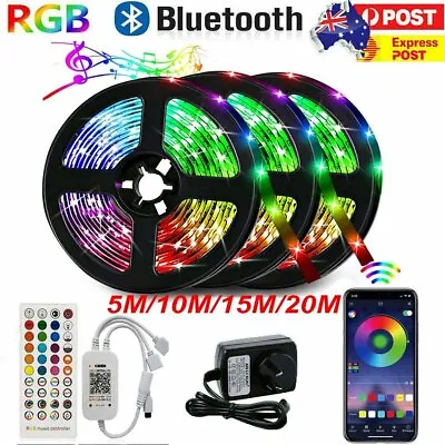 5M 10M 20M RGB LED Strip Lights Bluetooth Smart APP Music Control TV Bar Light • $8.99