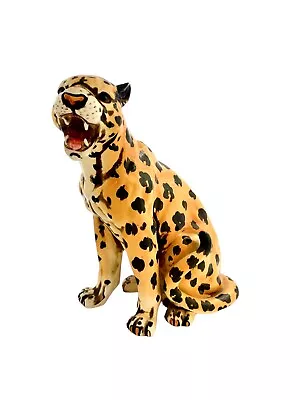 Leopard Sculpture Ceramic Panther Figurine Vintage Cheetah Statue (repaired) • $185