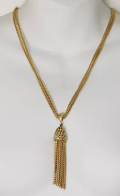 Vintage MONET Signed Double Strand Chain Gold Tone Statement Necklace W/ Tassel • $19.99