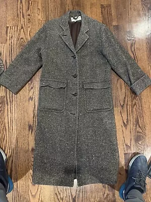 VTG Eddie Bauer Wool Tweed Long Collar Overcoat Trench USA Women’s Small • $25