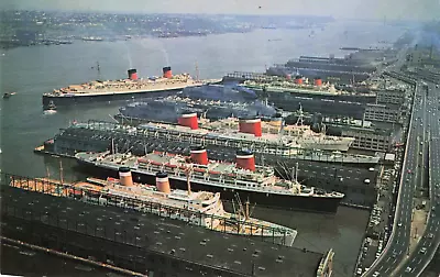 Vtg Postcard The Port Of New York Ships Shipping  Nautical Circa 1950’s • $3