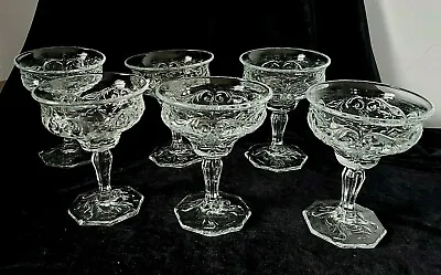 Rock Crystal Flat Champagne Sherbet Glass McKee Stemware SET 6 Depression Scroll • $59