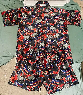 VINTAGE DAVENPORT Adelaide Crows AFL 1990s Satin Pyjamas Sleep Set Mens MED NWOT • $80