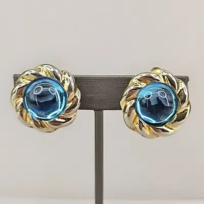 Clip-On Vtg Earrings Blue Rhinestone Magnetic Removable Center Round 1  Floral • $15